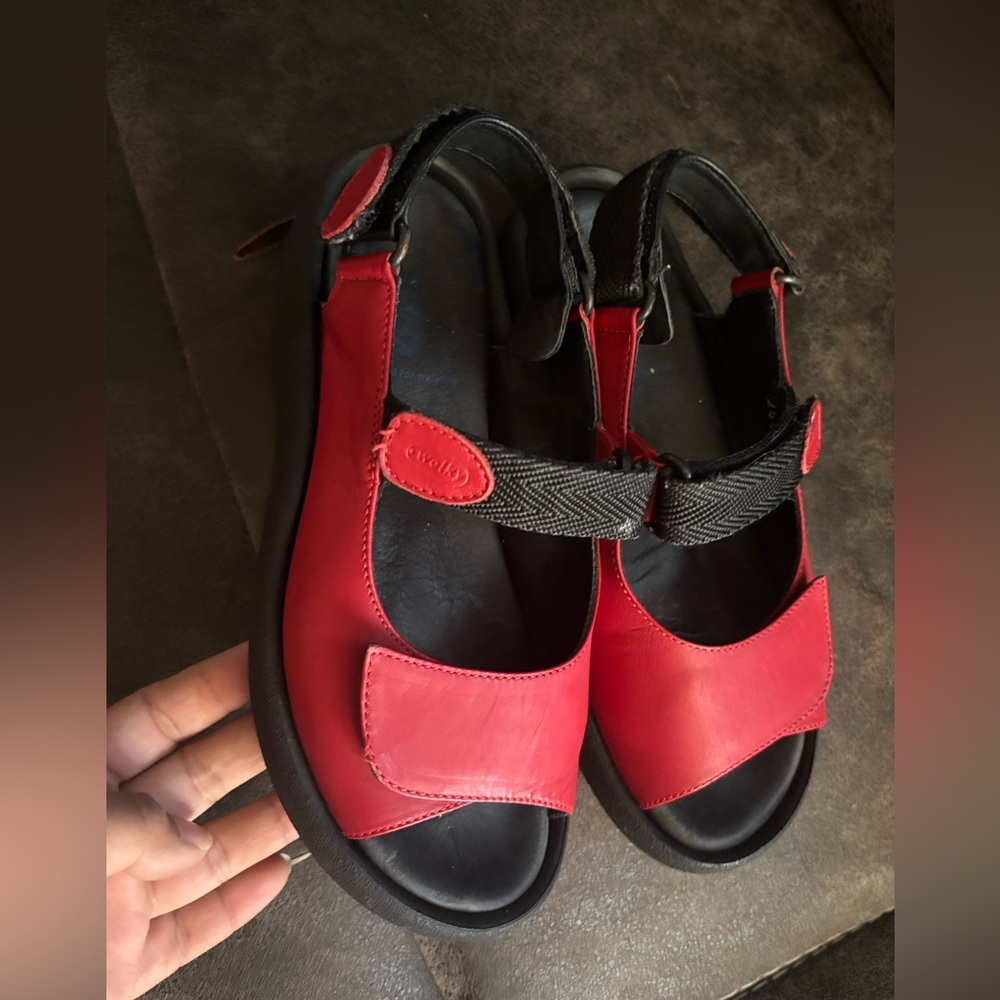 Red Sandals with Black Straps wolky shoes